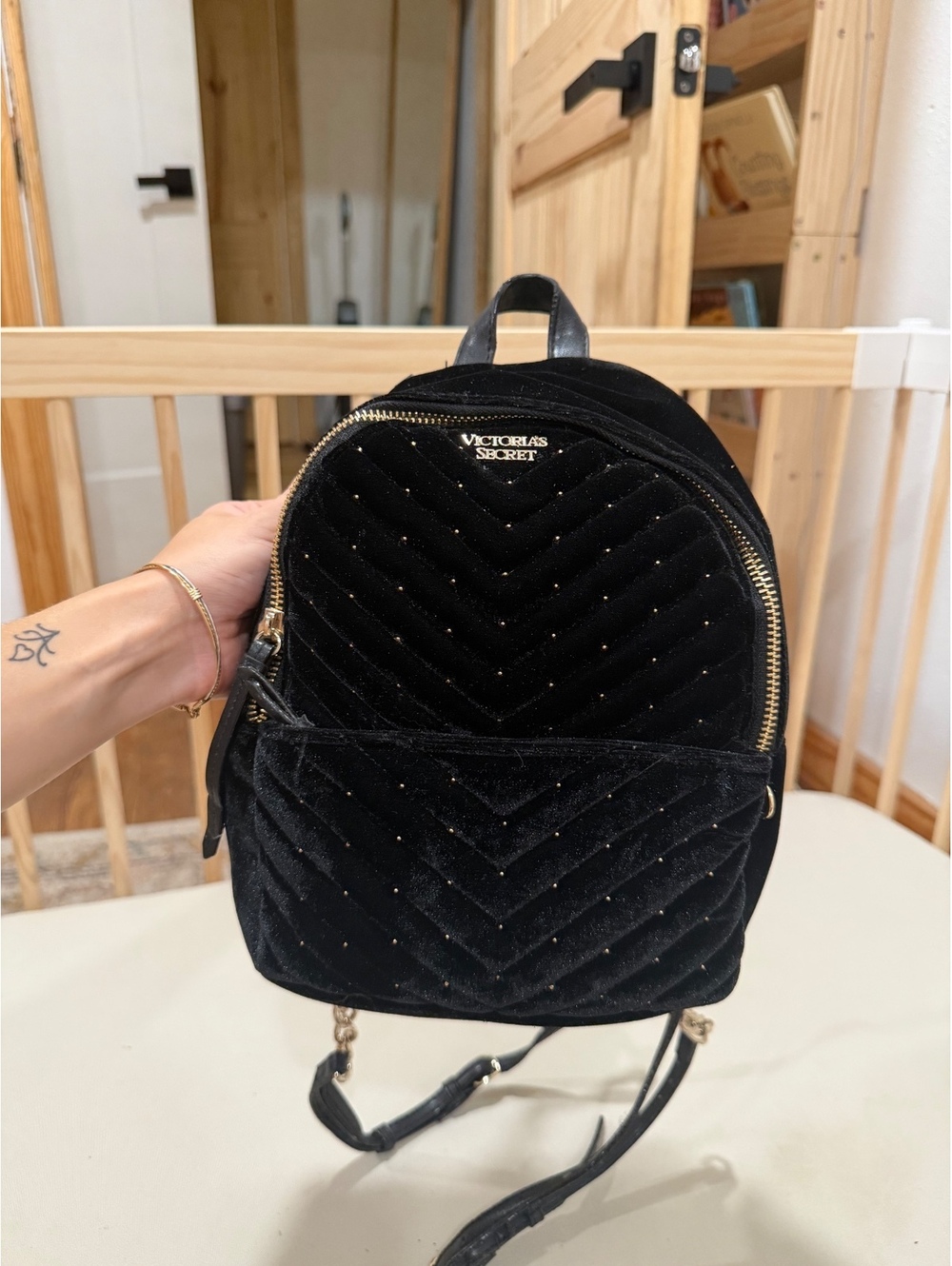 Victoria Secret Black quilted mini backpack
